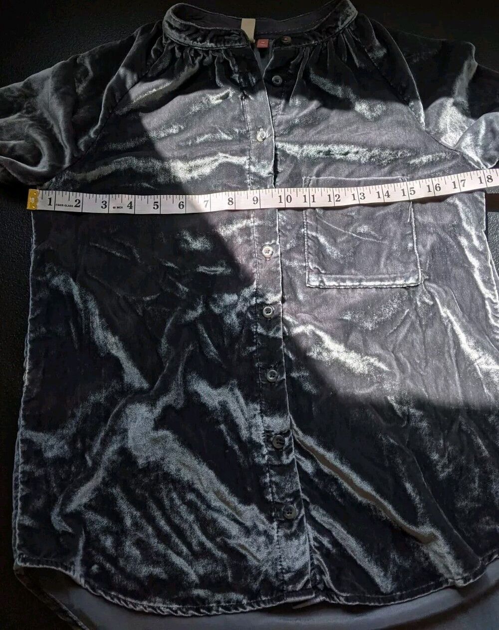 Pilcro Anthropologie Button Down Top Gray Pleating Velvet Relaxed Fit XS - Picture 9 of 14